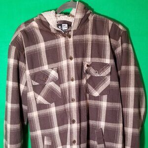 Rip Curl Men Medium Hooded Flannel Jacket Sherpa Chest Pocket Warm